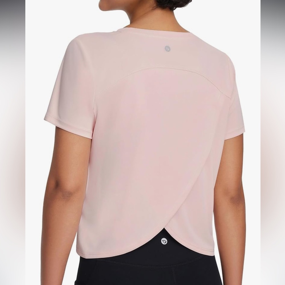 Baleaf Pink Wrap Cropped Workout Top with UPF50+